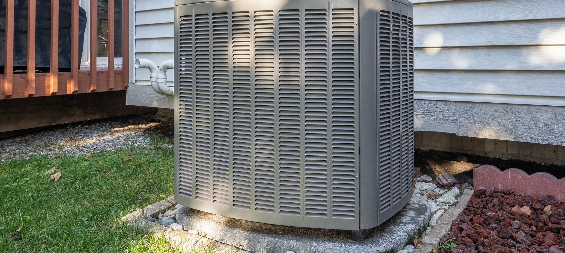 Closeup of an AC system outdoor unit